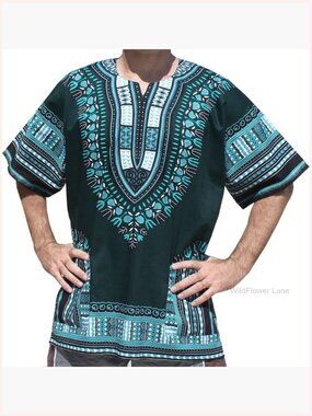 Bright Dashiki Cotton Tunic Blouse Plus Size Popover
